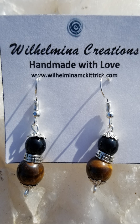 Tiger eye, black obsidian Earrings