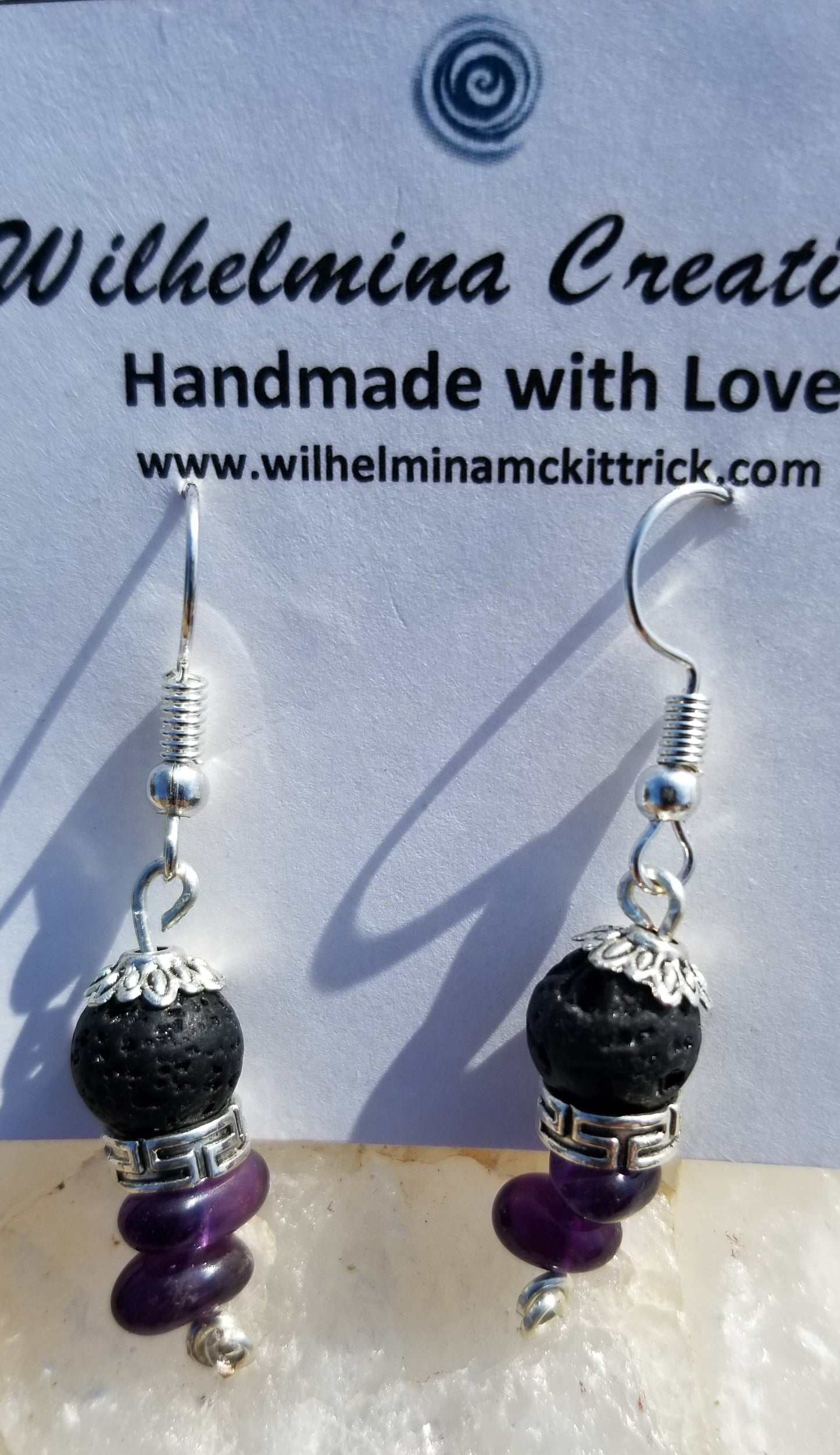 Amethyst, black lava stone Earrings