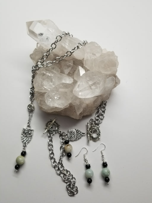 Owl Necklace,  bracelet and earrings set