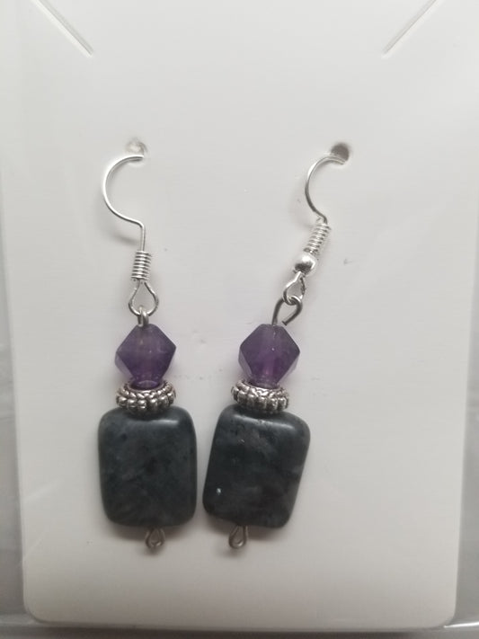 Larvikite & blue kyanite Earrings by Wilhelmina Creations